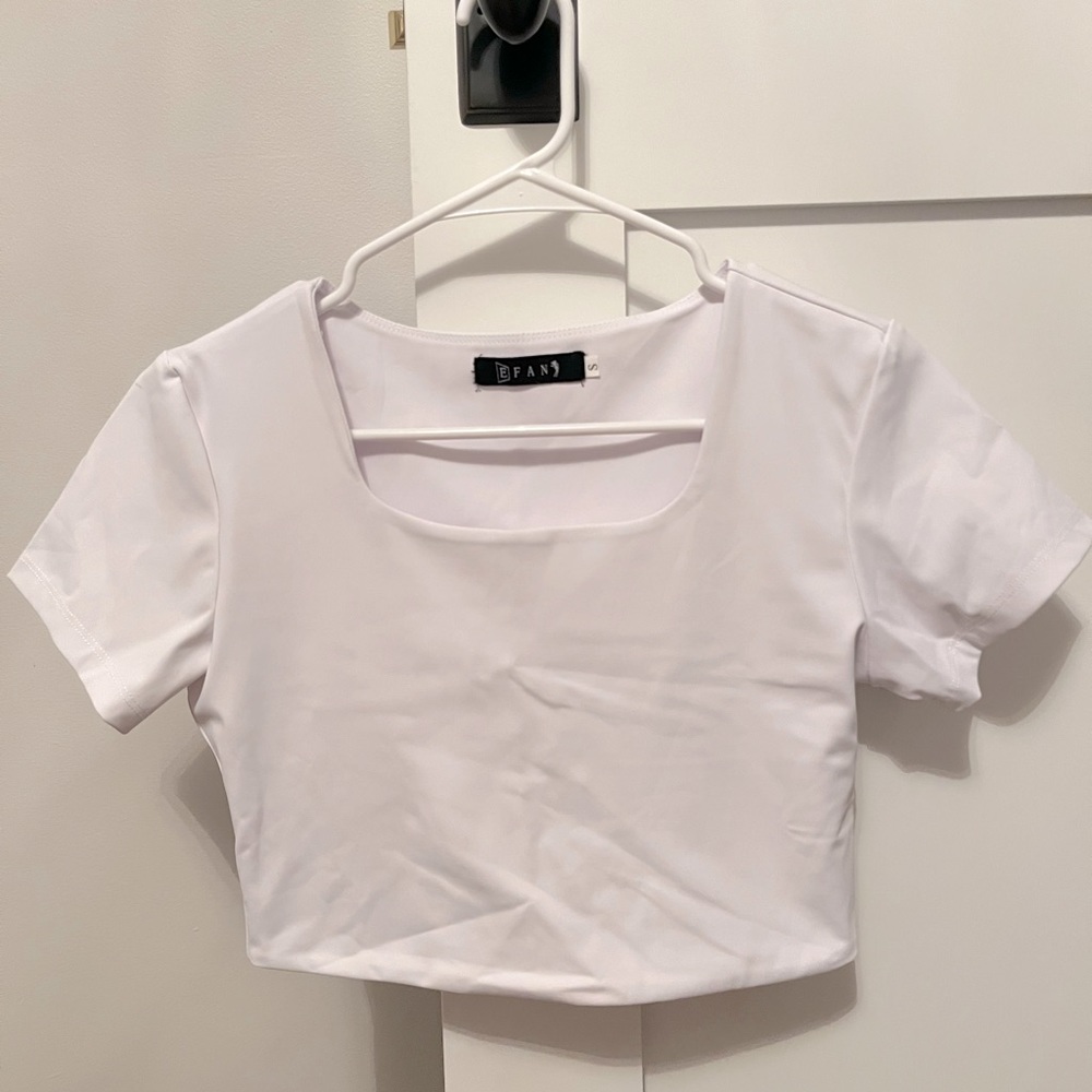 White Fitted Crop Top; Small